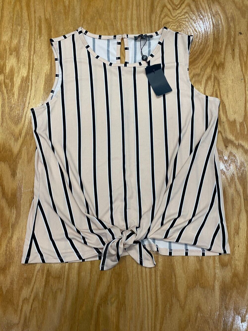 Adrianna Papell Tank Top Women Small Light Pink Stripe Knot Front Scoop Neck B61